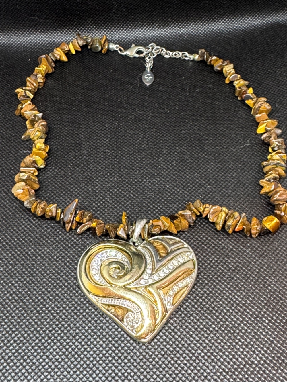 Chico's Two Tone Swirl Heart Statement Necklace Tiger's Eye